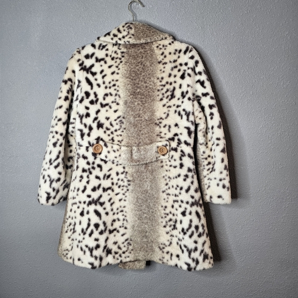 Vtg Collins Aikman Leopard Peacoat Faux Fur Quilted Liner Wood Button - Picture 5 of 10